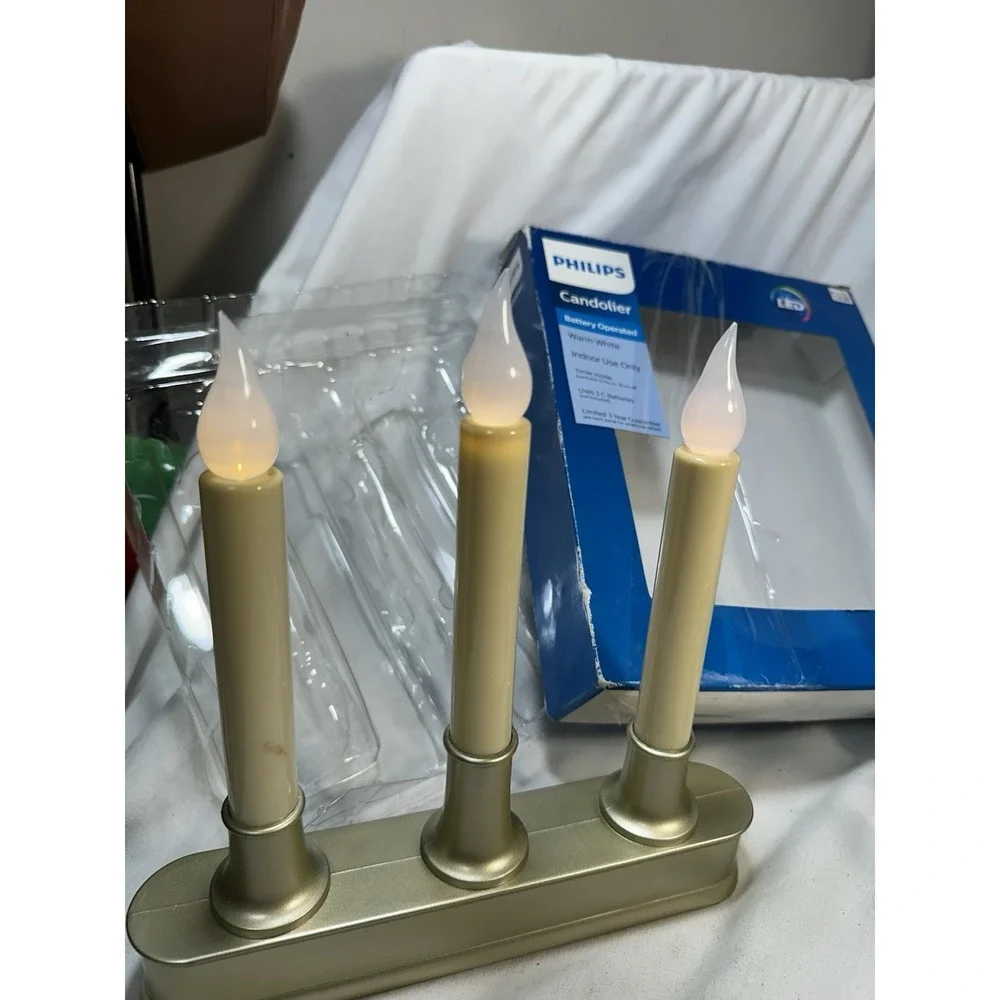 Set of 2 Philips Candolier LED Warm White Gold Tone with 6 hour Timer